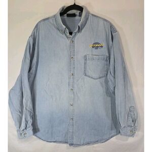 Vintage Iowa Hawkeyes Mens Large Denim Button Up Embroidered Chest Logo Worn In